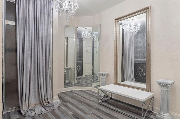 Chandelier, Interior, Wood Texture Flooring
