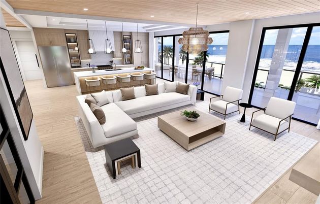 Interior, Kitchen, Living room, Pendant Lights, Recessed Lighting, Stainless Steel Appliances, Wooden Ceilings, Wood Texture Flooring