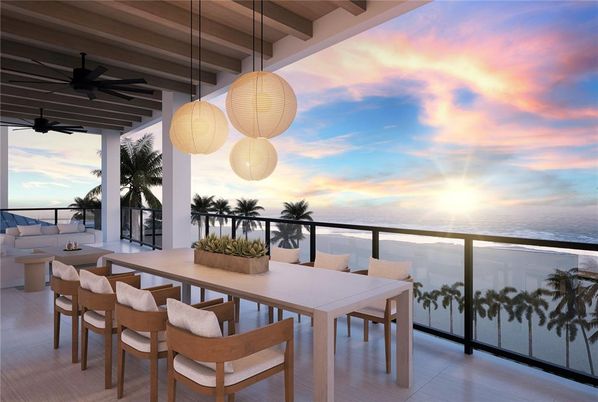 Dining room, Interior, Pendant Lights, Water, Wooden Beams