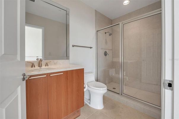 Bathroom, Glass Shower, Interior, Recessed Lighting