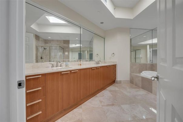 Bathroom, Dual Sink Vanities, Glass Shower, Interior, Recessed Lighting