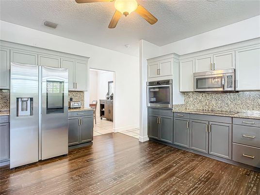 Interior, Kitchen, Stainless Steel Appliances, Wood Texture Flooring