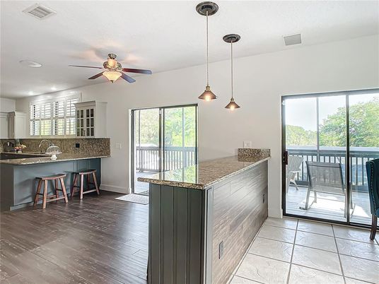 Interior, Kitchen, Pendant Lights, Recessed Lighting, Wood Texture Flooring