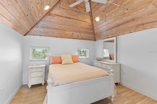 Bedroom, Interior, Recessed Lighting, Wooden Ceilings, Wood Texture Flooring
