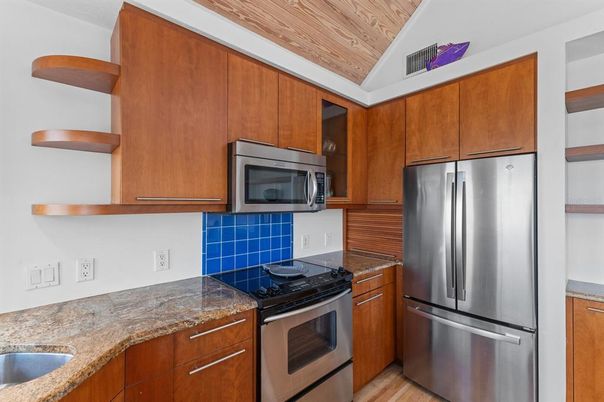Interior, Kitchen, Stainless Steel Appliances, Wooden Ceilings, Wood Texture Flooring