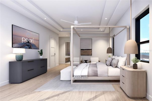 Bedroom, Interior, Recessed Lighting, Wood Texture Flooring