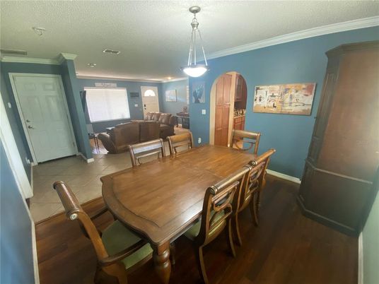 Dining room, Interior, Living room, Pendant Lights, Wood Texture Flooring