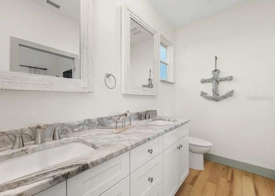 Bathroom, Dual Sink Vanities, Interior, Wood Texture Flooring