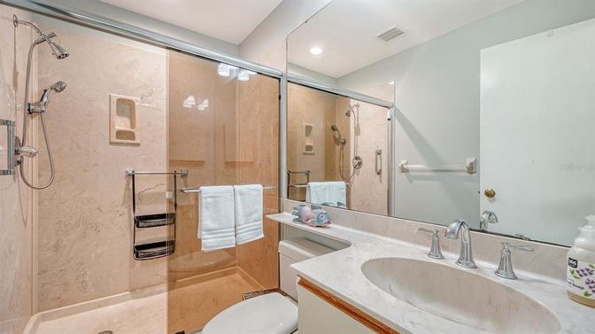 Bathroom, Glass Shower, Interior, Recessed Lighting