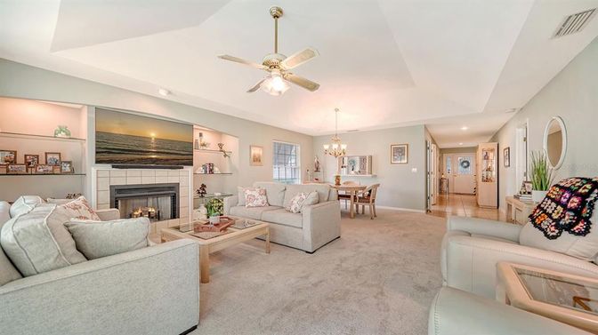 Chandelier, Dining room, Fireplace, Interior, Living room, Recessed Lighting
