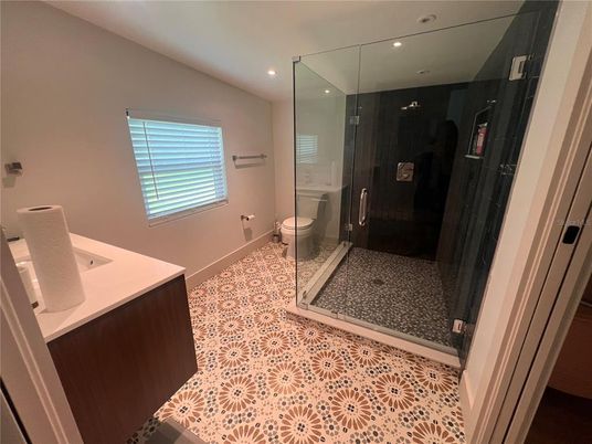 Bathroom, Glass Shower, Interior, Recessed Lighting