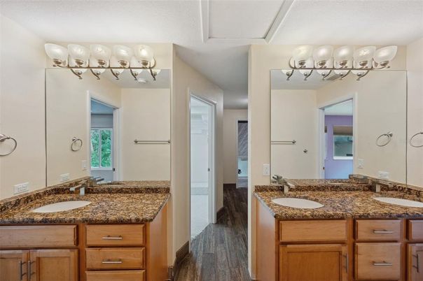 Bathroom, Dual Sink Vanities, Interior, Wood Texture Flooring