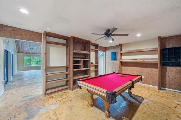 Billiard Table, Game Room, Interior, Recessed Lighting