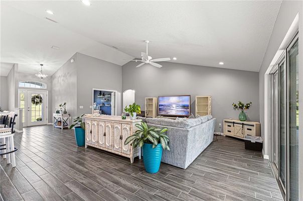 Chandelier, Interior, Living room, Recessed Lighting, Wood Texture Flooring