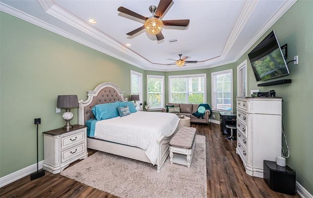 Bedroom, Interior, Recessed Lighting, Wood Texture Flooring