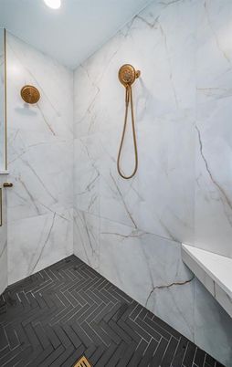 Bathroom, Interior, Marble Walls, Recessed Lighting
