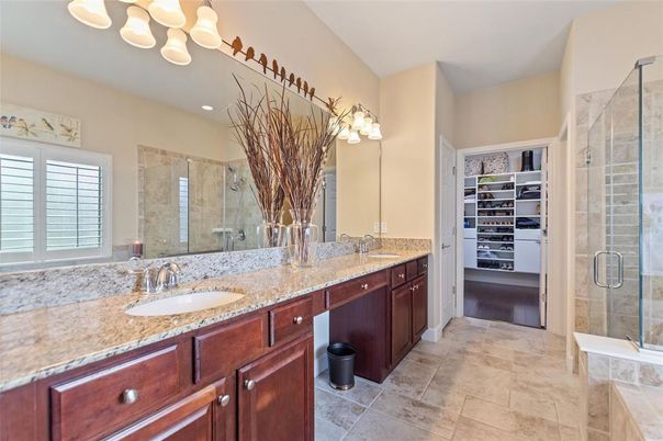 Bathroom, Dual Sink Vanities, Glass Shower, Interior, Recessed Lighting