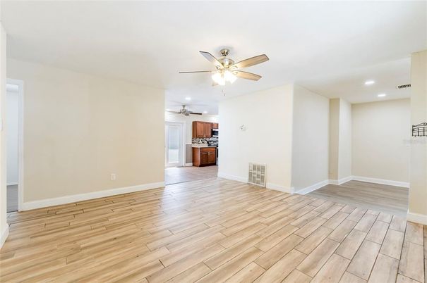 Empty room, Interior, Recessed Lighting, Wood Texture Flooring