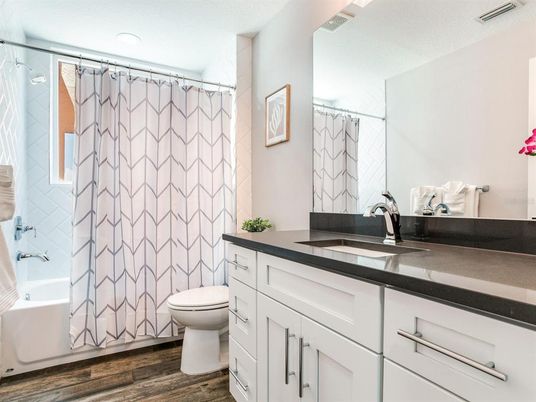 Bathroom, Interior, Recessed Lighting, Wood Texture Flooring