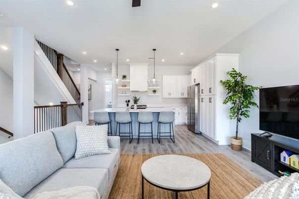 Interior, Kitchen, Living room, Pendant Lights, Recessed Lighting, Stainless Steel Appliances, Wood Texture Flooring
