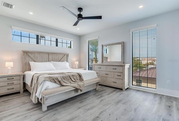 Bedroom, Interior, Recessed Lighting, Wood Texture Flooring