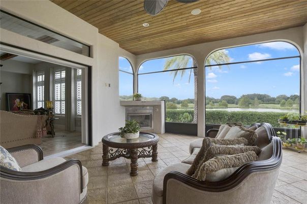 Fireplace, Interior, Living room, Recessed Lighting, Sun Room, Wooden Ceilings
