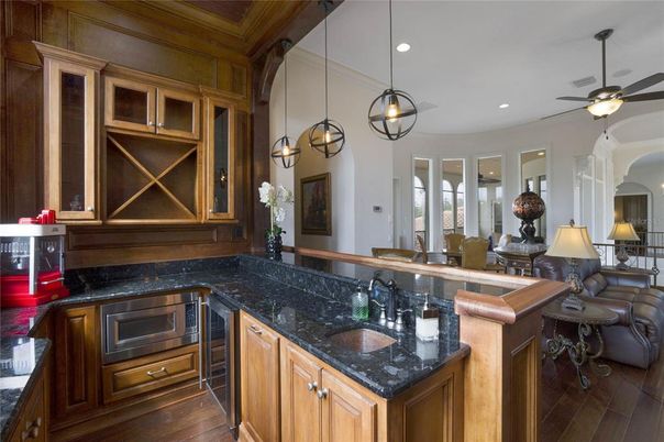 Interior, Kitchen, Pendant Lights, Recessed Lighting, Wood Texture Flooring
