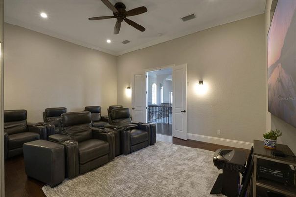 Home Theatre Room, Interior, Recessed Lighting, Theatre Room, Wood Texture Flooring