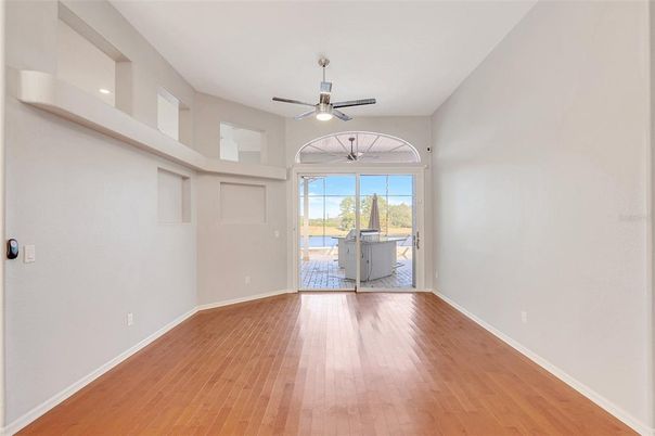 Empty room, Interior, Kitchen, Recessed Lighting, Wood Texture Flooring