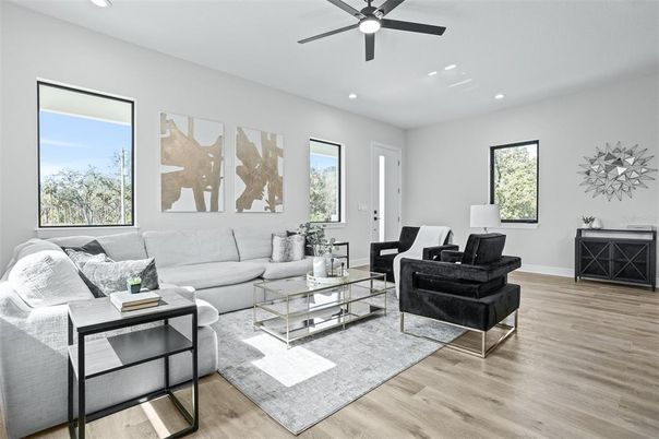 Interior, Living room, Recessed Lighting, Wood Texture Flooring
