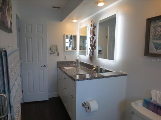 Bathroom, Interior, Recessed Lighting, Wood Texture Flooring