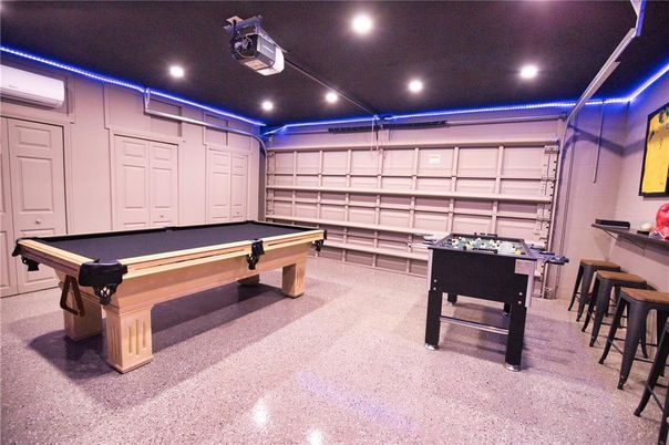 Billiard Table, Game Room, Garage, Interior, Recessed Lighting