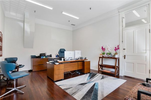 Home Office, Interior, Recessed Lighting, Wood Texture Flooring