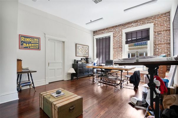 Home Office, Interior, Stone Walls, Wood Texture Flooring
