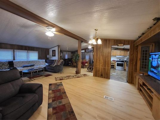 Interior, Kitchen, Living room, Pendant Lights, Stainless Steel Appliances, Wood Texture Flooring