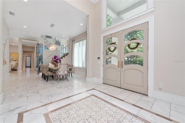 Chandelier, Dining room, Interior, Marble, Recessed Lighting