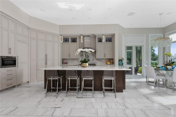 Dining room, Interior, Kitchen, Marble, Pendant Lights, Recessed Lighting