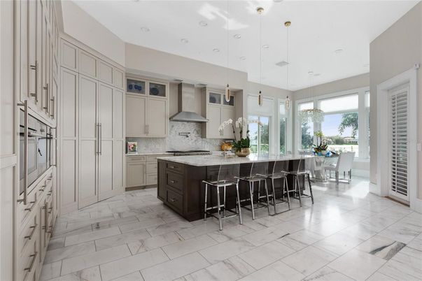 Dining room, Interior, Kitchen, Marble, Pendant Lights, Recessed Lighting