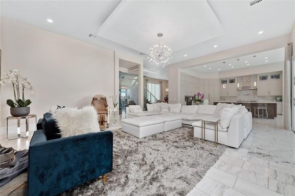 Chandelier, Interior, Kitchen, Living room, Marble, Pendant Lights, Recessed Lighting