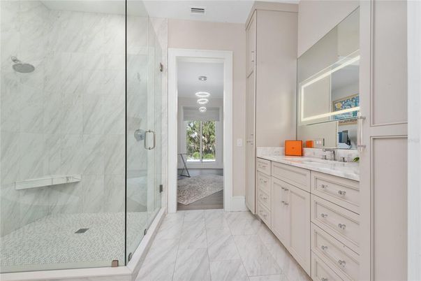 Bathroom, Glass Shower, Interior, Marble, Marble Walls