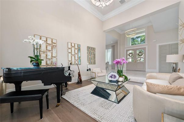 Interior, Living room, Pendant Lights, Piano, Wood Texture Flooring