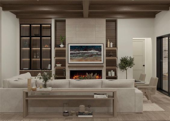 Dining room, Fireplace, Interior, Living room, Wooden Beams, Wooden Ceilings, Wood Texture Flooring