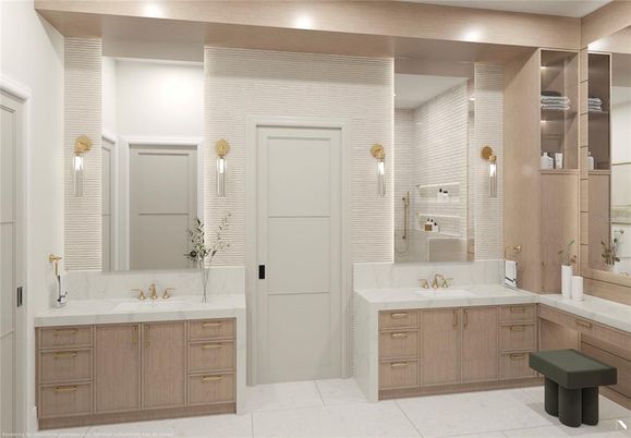 Bathroom, Dual Sink Vanities, Interior, Pendant Lights, Recessed Lighting