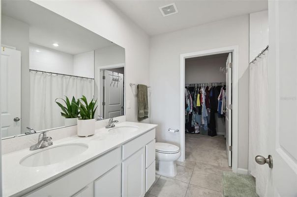 Bathroom, Dual Sink Vanities, Interior, Recessed Lighting, Walk-in Closets