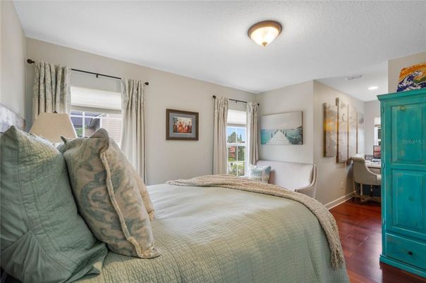 Bedroom, Interior, Recessed Lighting, Wood Texture Flooring