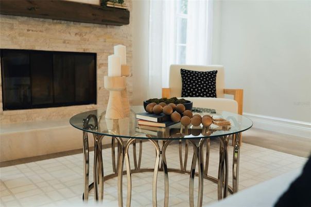 Dining room, Fireplace, Interior, Wood Texture Flooring