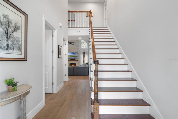 Fireplace, Interior, Recessed Lighting, Wood Texture Flooring