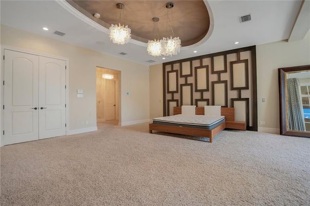 Bedroom, Chandelier, Interior, Recessed Lighting