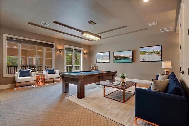 Billiard Table, Game Room, Interior, Living room, Pendant Lights, Recessed Lighting