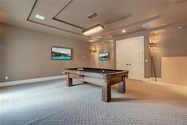 Billiard Table, Game Room, Interior, Pendant Lights, Recessed Lighting